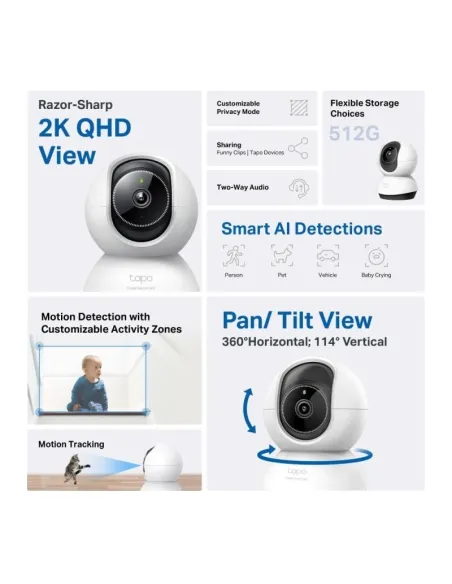 TP-Link TC72 Pan/Tilt AI Cámara Wi-Fi Vigilancia con Visión Nocturna 360º QHD