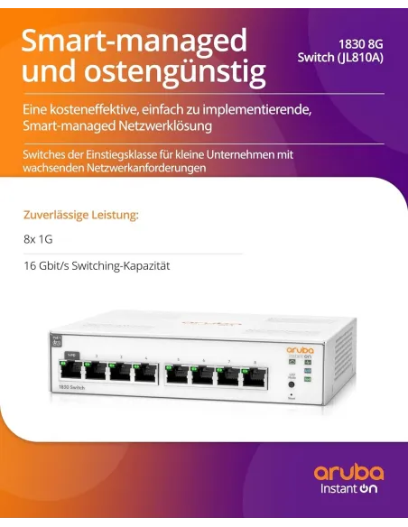 Aruba Instant On 1830 Switch 8 Puertos Gestionado L2 Gigabit Ethernet