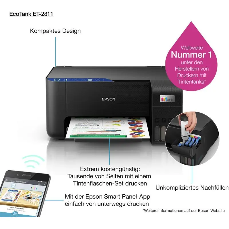 Epson EcoTank ET-2811 Impresora de Tinta Multifunción Color WiFi Negra