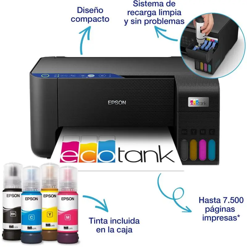 Epson EcoTank ET-2811 Impresora de Tinta Multifunción Color WiFi Negra