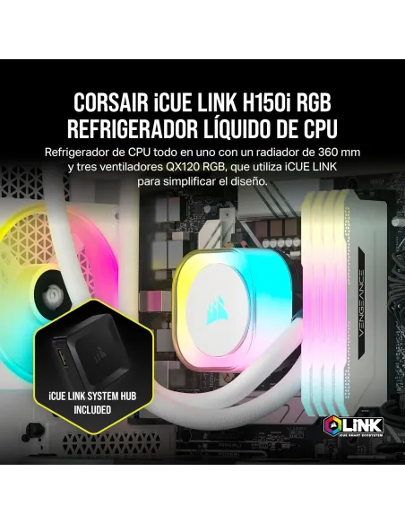 Corsair iCUE LINK H150i RGB AIO Kit de Refrigeración Líquida 360mm Blanco