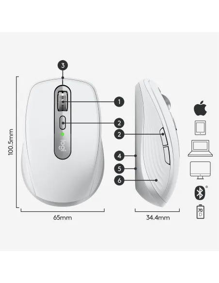 Logitech MX Anywhere 3 Ratón Inalámbrico 4000 DPI Blanco