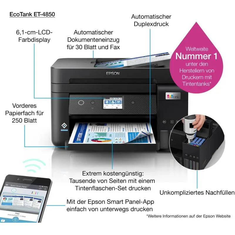 Epson EcoTank ET-4850 Impresora de Tinta Multifunción Color WiFi Negra