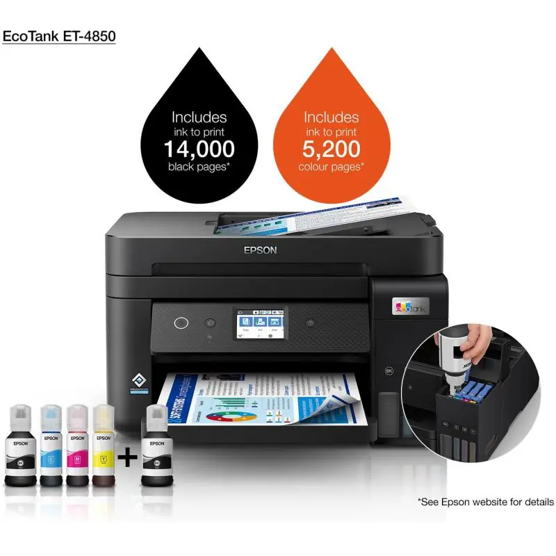 Epson EcoTank ET-4850 Impresora de Tinta Multifunción Color WiFi Negra