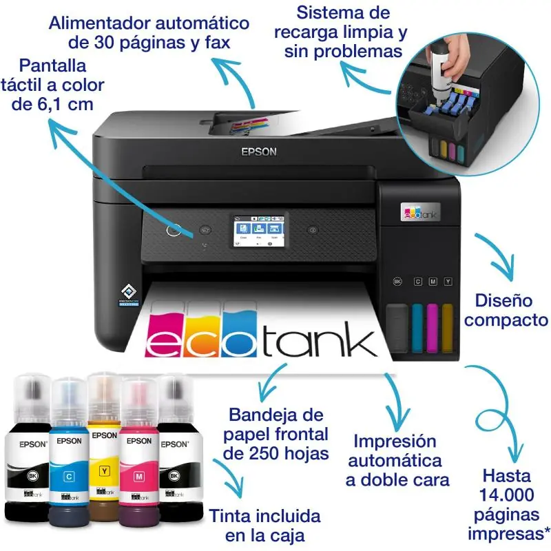 Epson EcoTank ET-4850 Impresora de Tinta Multifunción Color WiFi Negra