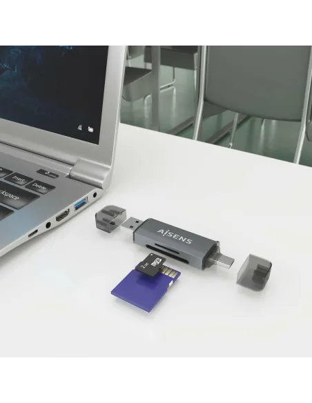 Aisens ASCR-2AC08-GR Lector de Tarjetas Tipo-C 3 en 1