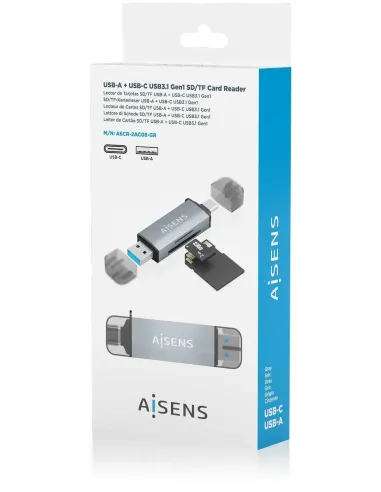 Aisens ASCR-2AC08-GR Lector de Tarjetas Tipo-C 3 en 1