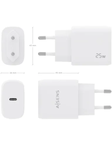 Aisens A110-0756 Cargador de Móvil con Carga Rápida de 25W Blanco