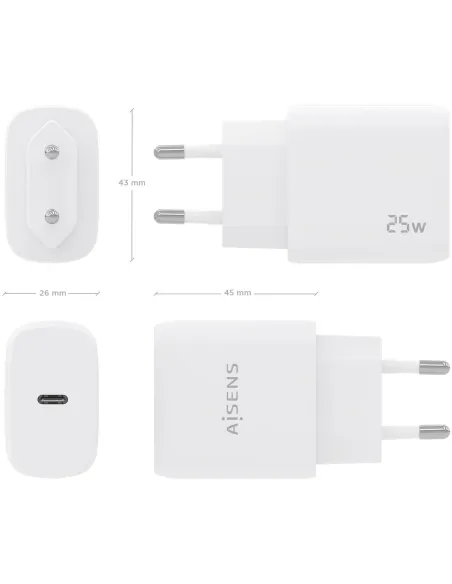 Aisens A110-0756 Cargador de Móvil con Carga Rápida de 25W Blanco