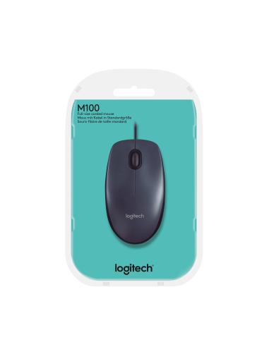 Logitech M100 Ratón Óptico Ambidiestro 1000DPI Negro