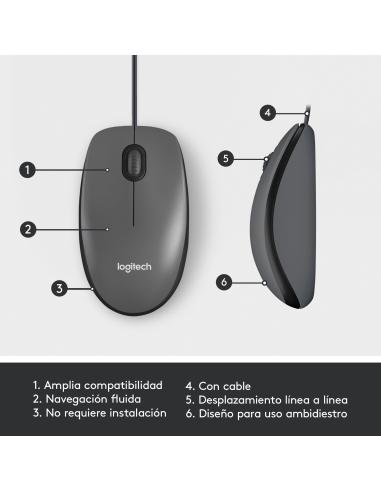 Logitech M100 Ratón Óptico Ambidiestro 1000DPI Negro
