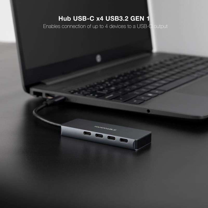 Nanocable 10.16.4504 Hub USB-C a 4 Puertos USB-C Aluminio