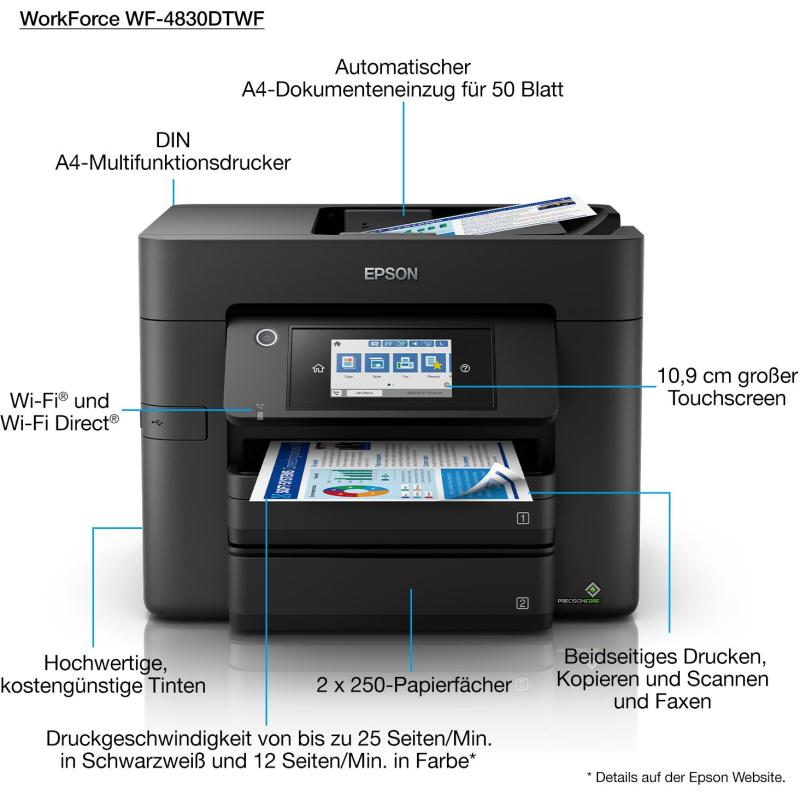 Epson WorkForce Pro WF-4830DTWF Impresora de Tinta Multifunción Color WiFi Negra