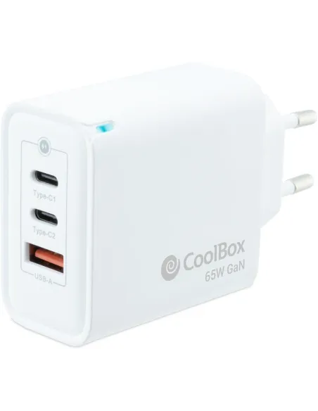 CoolBox COO-CUP-65CCA Cargador USB-A/USB-C 65W Blanco