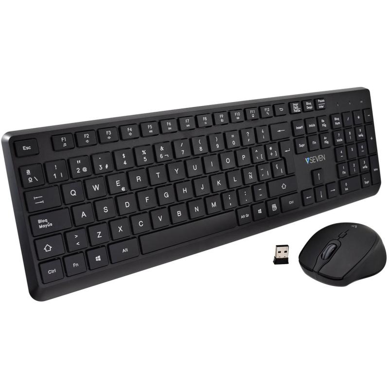 V7 Pro Kit de Teclado y Ratón Inalámbricos USB-A Negros