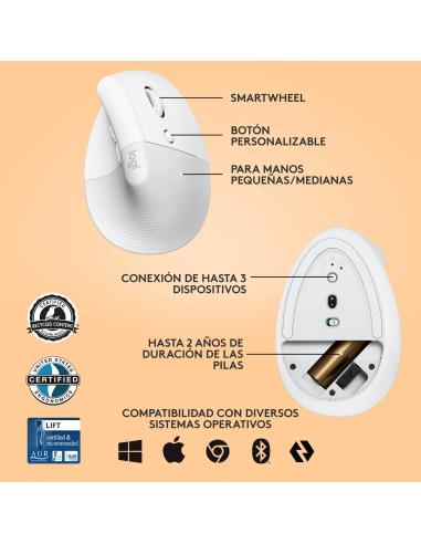 Logitech Lift Ratón Inalámbrico 4000 DPI Blanco