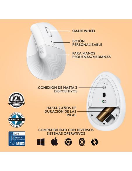Logitech Lift Ratón Inalámbrico 4000 DPI Blanco