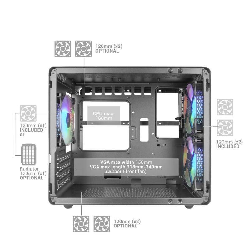 Mars Gaming MC-400 FRGB MicroATX Cristal Templado USB 3.0 Negra