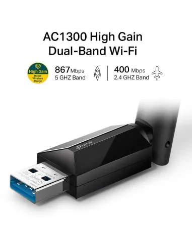 TP-Link Archer T3U Plus Adaptador USB Inalámbrico Banda Dual AC1300 Alta Ganancia