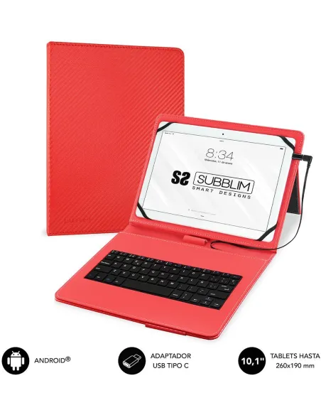 Subblim Keytab Pro SUB-KT1-USB002 Funda con Teclado USB-C 10.1" Roja
