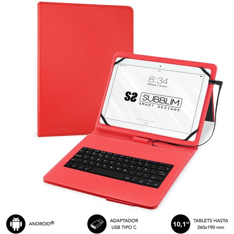 Subblim Keytab Pro SUB-KT1-USB002 Funda con Teclado USB-C 10.1" Roja