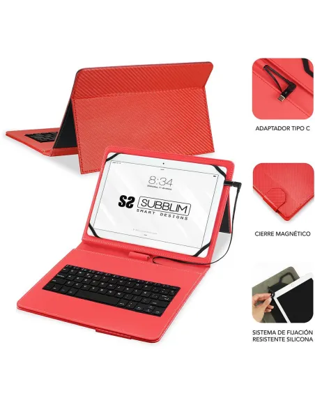 Subblim Keytab Pro SUB-KT1-USB002 Funda con Teclado USB-C 10.1" Roja