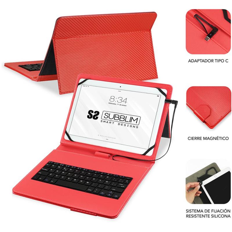 Subblim Keytab Pro SUB-KT1-USB002 Funda con Teclado USB-C 10.1" Roja