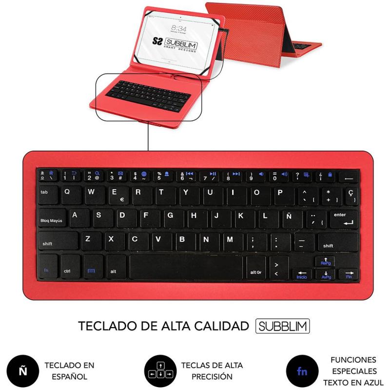 Subblim Keytab Pro SUB-KT1-USB002 Funda con Teclado USB-C 10.1" Roja