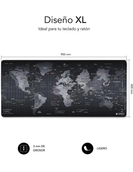 Subblim XL World SUB-MP-01PUW01 Alfombrilla Negra
