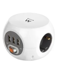Ewent Toma de Corriente Cúbica con 3 Salidas, 3 Entradas y 3 Puertos USB 1.5m-1328910