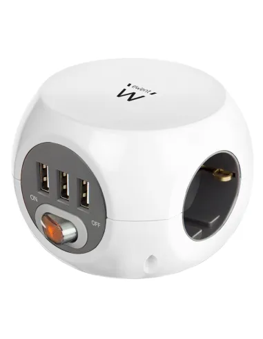 Ewent Toma de Corriente Cúbica con 3 Salidas, 3 Entradas y 3 Puertos USB 1.5m