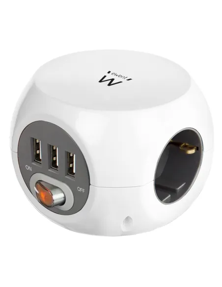 Ewent Toma de Corriente Cúbica con 3 Salidas, 3 Entradas y 3 Puertos USB 1.5m