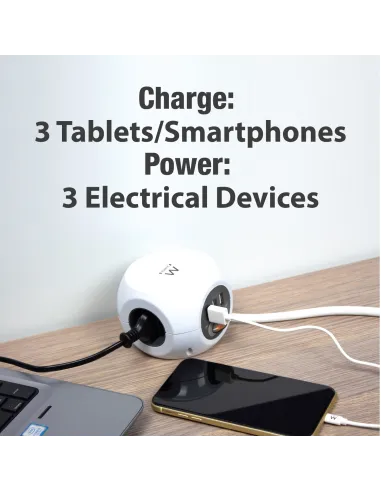 Ewent Toma de Corriente Cúbica con 3 Salidas, 3 Entradas y 3 Puertos USB 1.5m