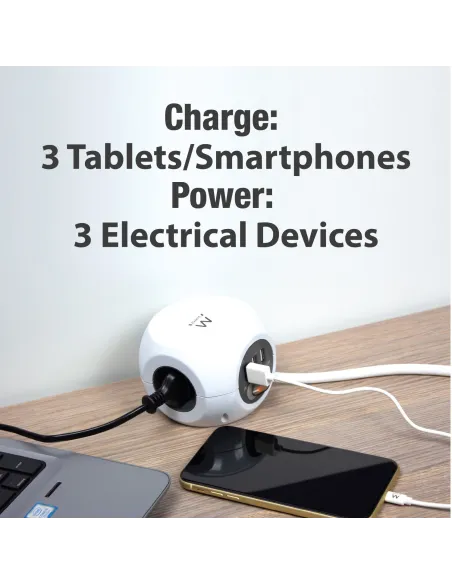 Ewent Toma de Corriente Cúbica con 3 Salidas, 3 Entradas y 3 Puertos USB 1.5m