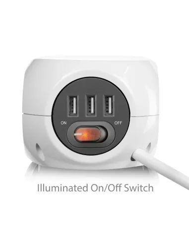 Ewent Toma de Corriente Cúbica con 3 Salidas, 3 Entradas y 3 Puertos USB 1.5m