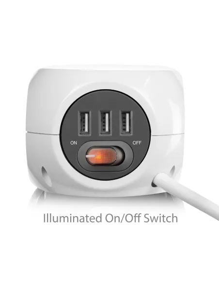 Ewent Toma de Corriente Cúbica con 3 Salidas, 3 Entradas y 3 Puertos USB 1.5m