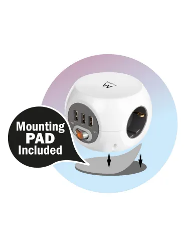 Ewent Toma de Corriente Cúbica con 3 Salidas, 3 Entradas y 3 Puertos USB 1.5m