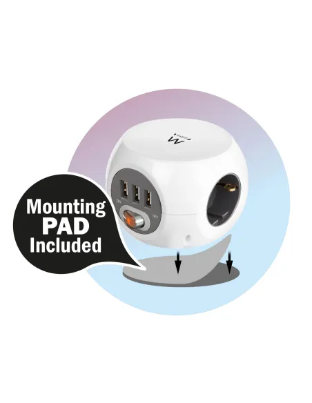 Ewent Toma de Corriente Cúbica con 3 Salidas, 3 Entradas y 3 Puertos USB 1.5m