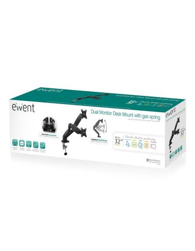 Ewent EW1516 Soporte de Mesa Doble para Monitores hasta 27" Máx. 13Kg Negro