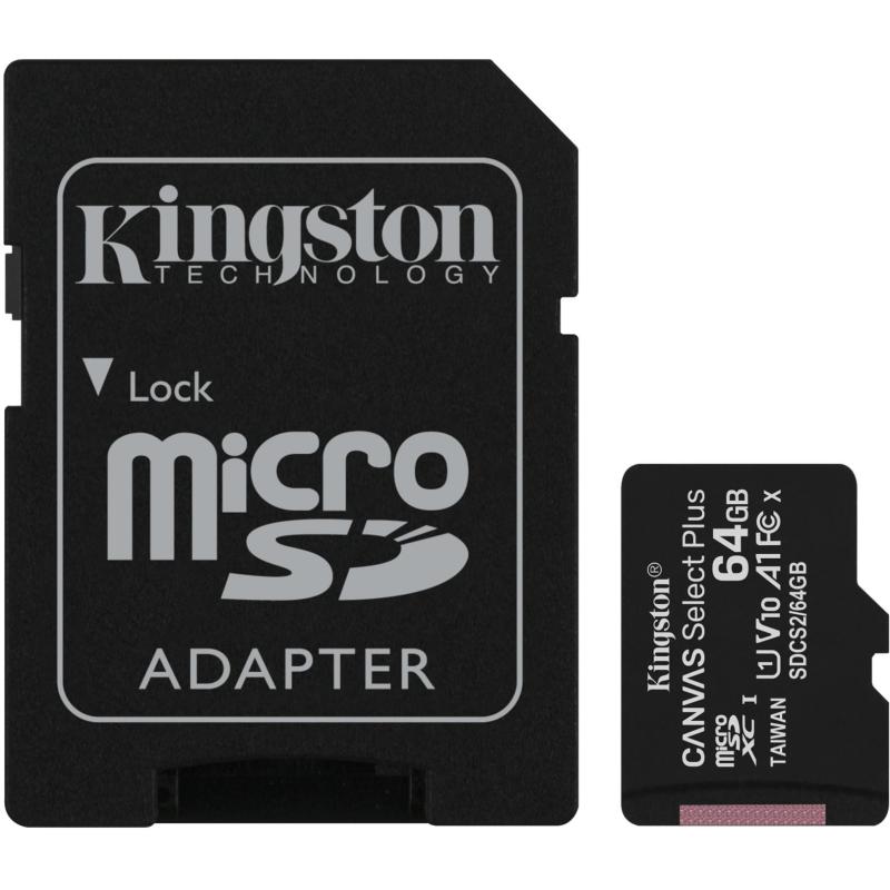 Kingston Canvas Select Plus MicroSDXC 64GB UHS-I U1 V10 Clase 10 Pack 2 Unidades + Adaptador SD