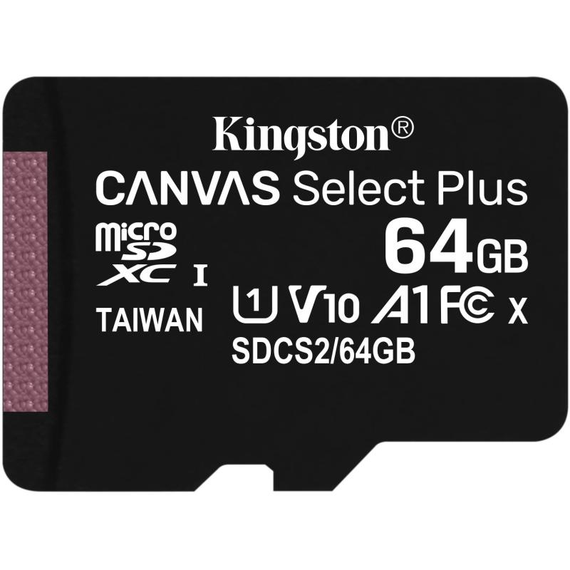 Kingston Canvas Select Plus MicroSDXC 64GB UHS-I U1 V10 Clase 10 Pack 2 Unidades + Adaptador SD