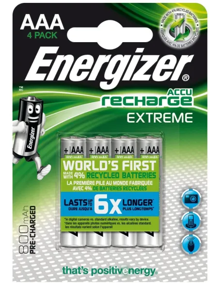 Energizer ACCU Recharge Extreme HR03 4x Blister Pilas Recargables 800 mAh