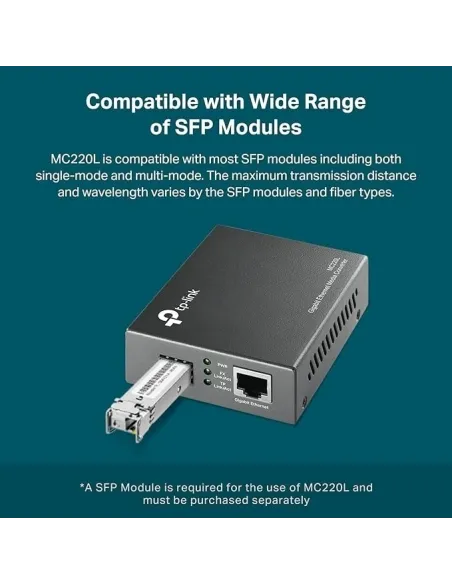 TP-Link MC220L Conversor Medios RJ-45 a SFP Negro