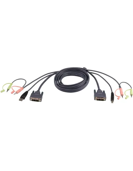 Aten 2L-7D03U Cable DVI a USB-A + Mini Jack 3M Negro