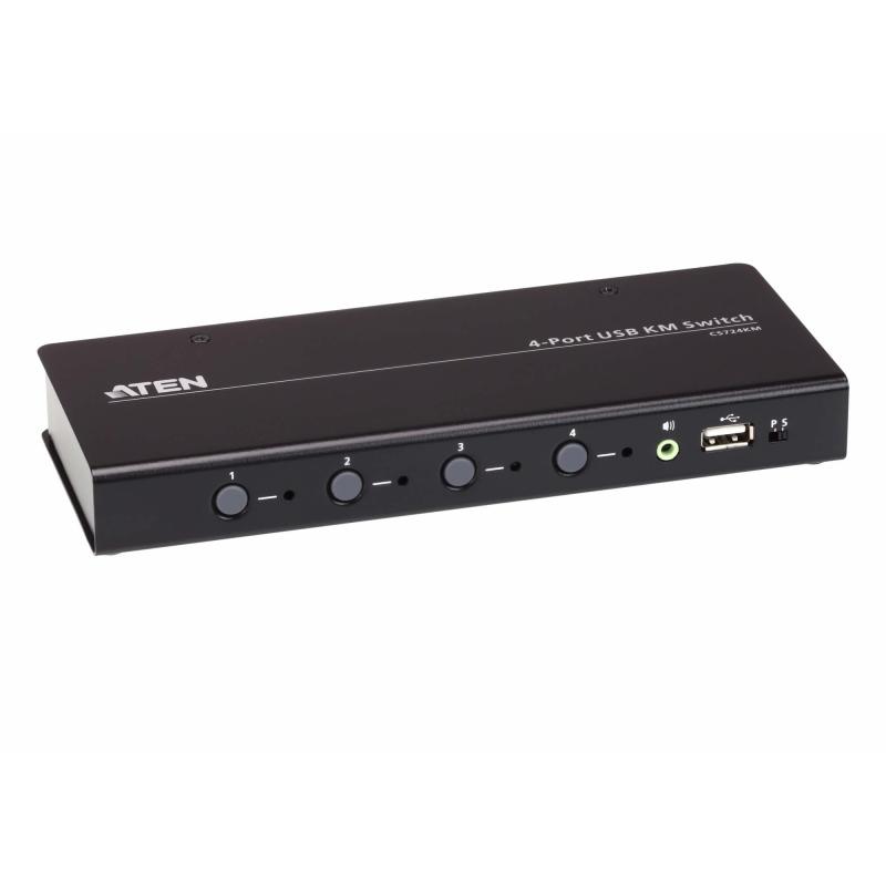 Aten CS724KM-AT KVM Switch 4 puertos USB-B/Mini Jack/RJ45/USB-A Negro