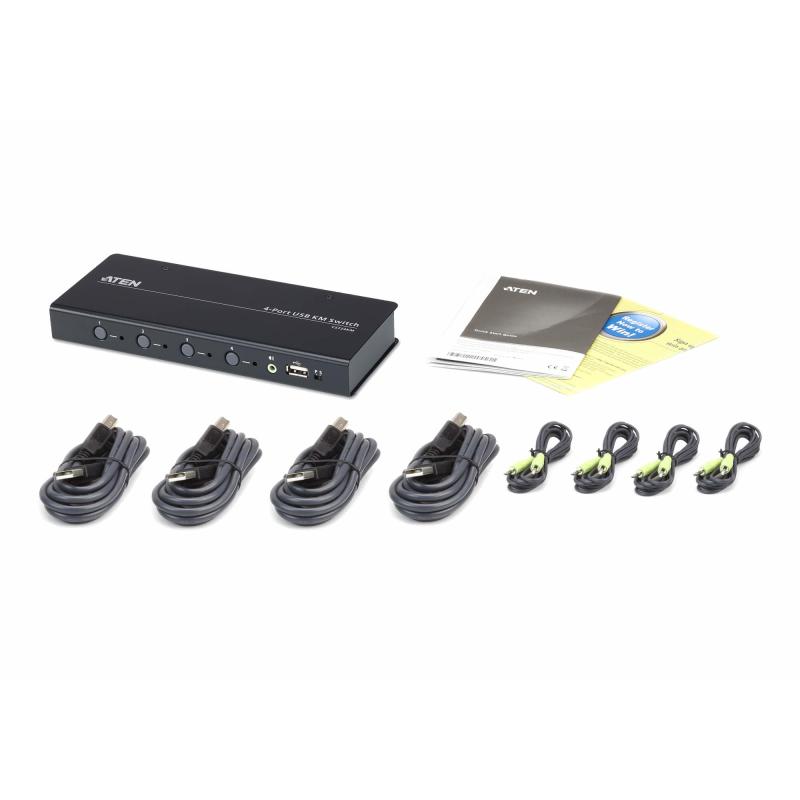 Aten CS724KM-AT KVM Switch 4 puertos USB-B/Mini Jack/RJ45/USB-A Negro