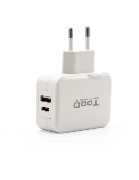 TooQ TQWC-2SC02WT Cargador de Pared Universal USB-A/USB-C 27W Blanco