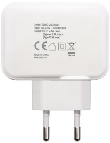 TooQ TQWC-2SC02WT Cargador de Pared Universal USB-A/USB-C 27W Blanco