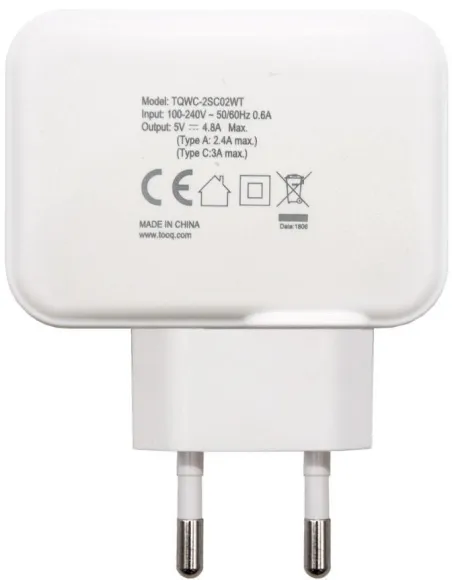 TooQ TQWC-2SC02WT Cargador de Pared Universal USB-A/USB-C 27W Blanco