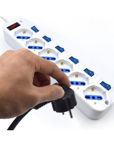 Ewent EW3932-3M Regleta de 6 Tomas 3500W con Interruptor 3M Blanca